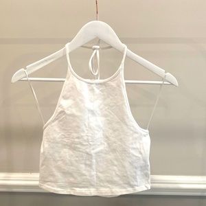 NWOT H&M White Cropped Backless Halter Top Size Small